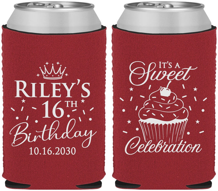Custom 16th Birthday Neoprene Can Coolers - Cupcake | 300006