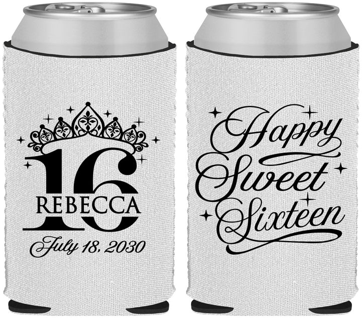 Custom 16th Birthday Neoprene Can Coolers - Tiara | 300008