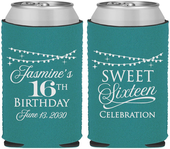 Custom 16th Birthday Neoprene Can Coolers - String Lights | 300009