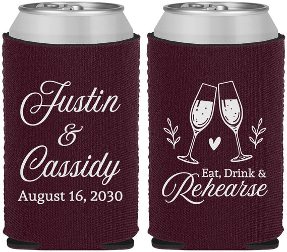 Custom Rehearsal Dinner Neoprene Can Coolers - Eat Drink Rehearse | 30001