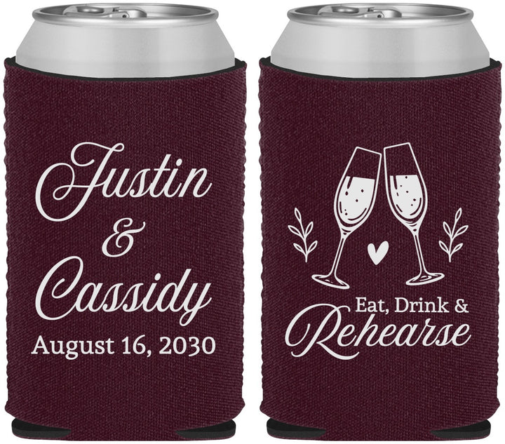 Custom Rehearsal Dinner Neoprene Can Coolers - Eat Drink Rehearse | 30001
