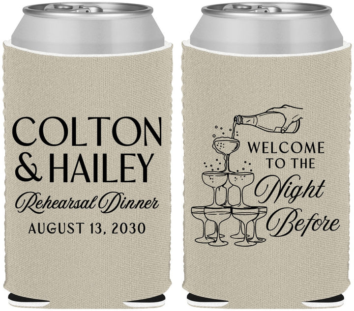 Custom Rehearsal Dinner Neoprene Can Coolers - The Night Before | 30007
