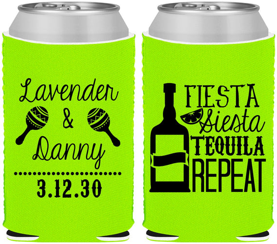 Custom Wedding Neoprene Can Coolers - Fiesta Siesta Tequila Repeat | 306
