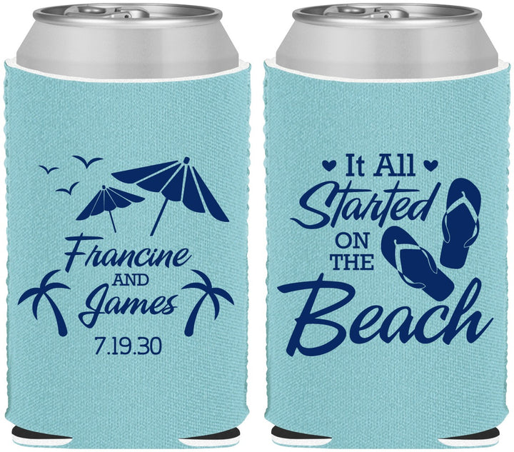 Custom Wedding Neoprene Can Coolers - Started On The Beach | 310