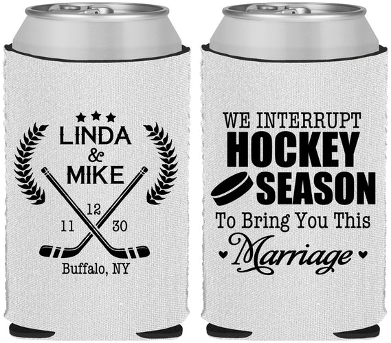 Custom Wedding Neoprene Can Coolers - We Interrupt Hockey | 312