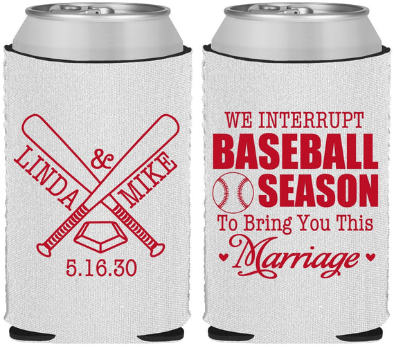 Custom Wedding Neoprene Can Coolers - We Interrupt Baseball | 313