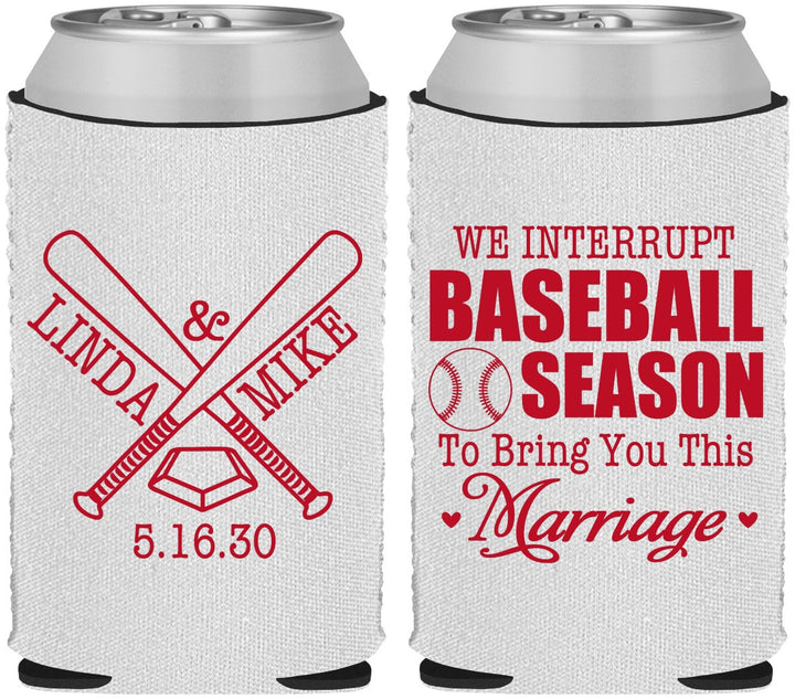 Custom Wedding Neoprene Can Coolers - We Interrupt Baseball | 313