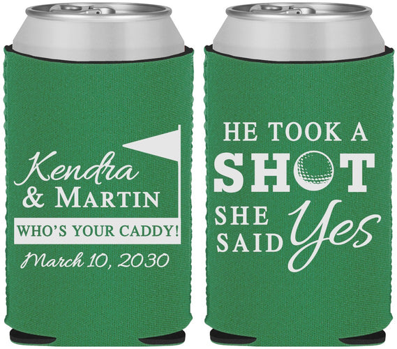 Custom Wedding Neoprene Can Coolers - Took A Shot Golf | 320