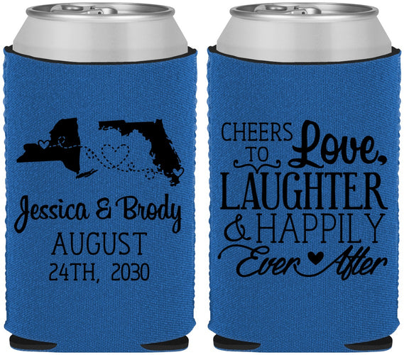 Custom Wedding Neoprene Can Coolers - Love Laughter Happily | 329