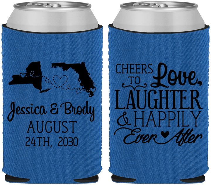 Custom Wedding Neoprene Can Coolers - Love Laughter Happily | 329