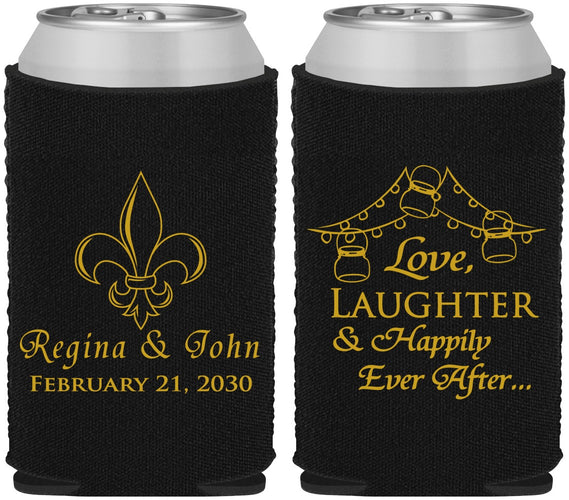 Custom Wedding Neoprene Can Coolers - Love Laughter Happily | 338
