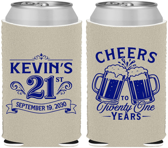 Custom 21st Birthday Neoprene Can Coolers - Cheers To Twenty One Years | 340000