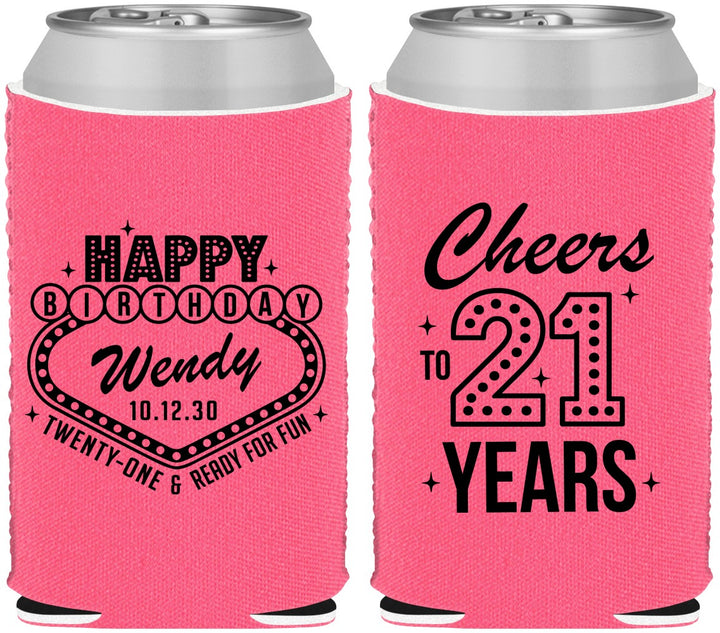 Custom 21st Birthday Neoprene Can Coolers - Vegas | 340007