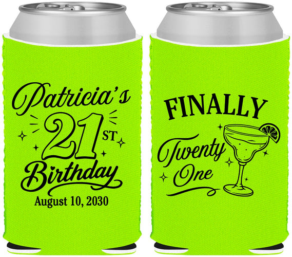 Custom 21st Birthday Neoprene Can Coolers - Finally Twenty One | 340008