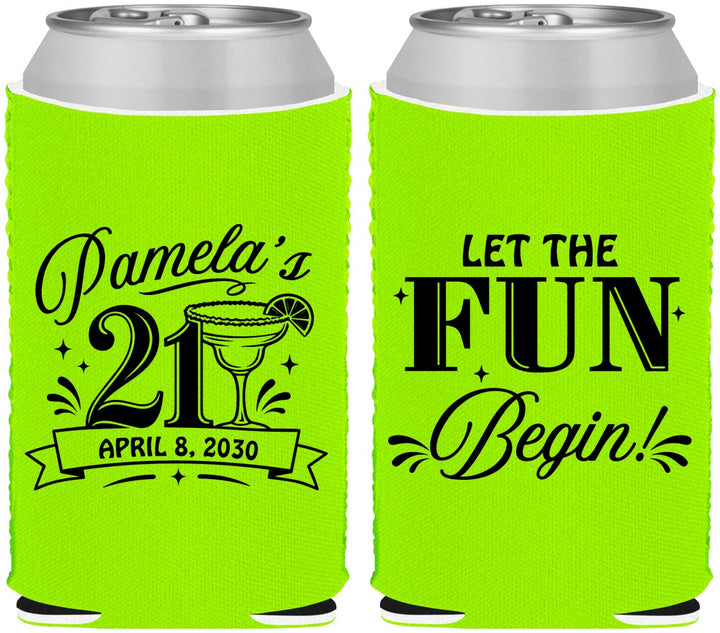 Custom 21st Birthday Neoprene Can Coolers - Let The Fun Begin | 340009