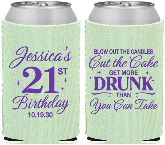 Custom 21st Birthday Neoprene Can Coolers - Candles Cake Drunk | 340010