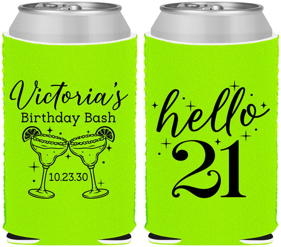 Custom 21st Birthday Neoprene Can Coolers - Hello Twenty One | 340011