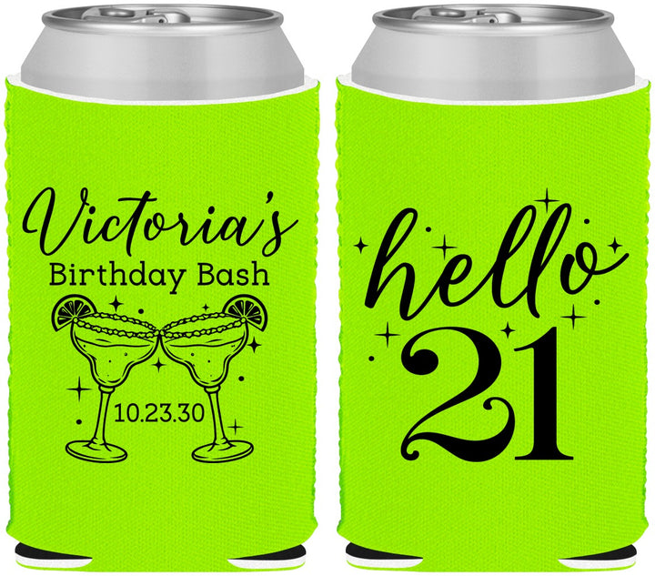 Custom 21st Birthday Neoprene Can Coolers - Hello Twenty One | 340011