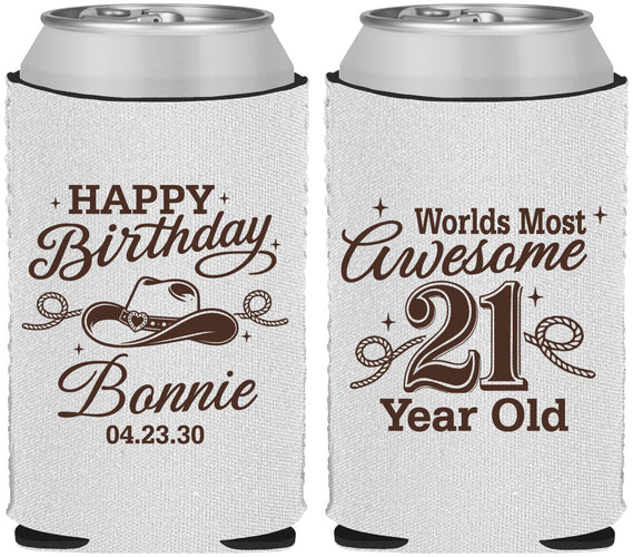 Custom 21st Birthday Neoprene Can Coolers - Cowgirl | 340013