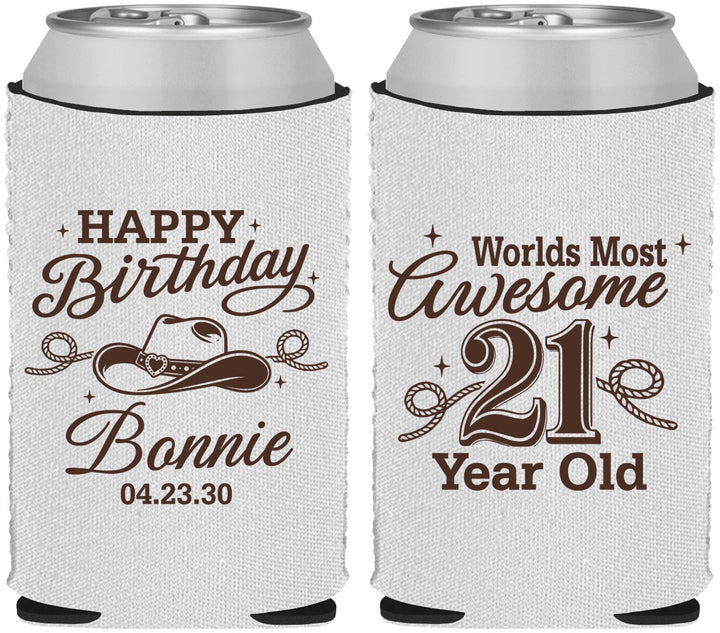 Custom 21st Birthday Neoprene Can Coolers - Cowgirl | 340013