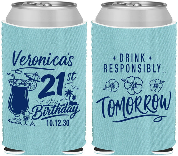 Custom 21st Birthday Neoprene Can Coolers - Drink Responsibly Tomorrow | 340015