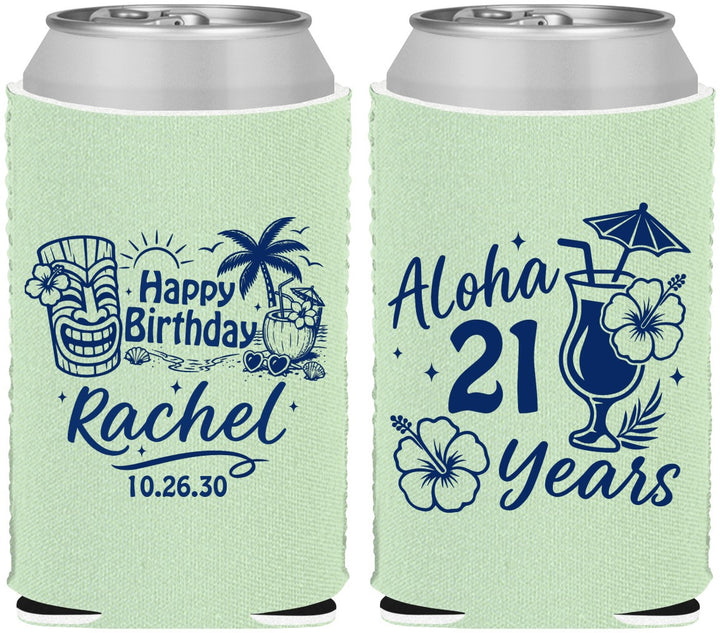 Custom 21st Birthday Neoprene Can Coolers - Aloha Hawaii | 340016