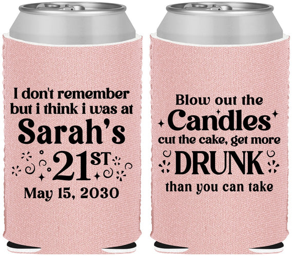Custom 21st Birthday Neoprene Can Coolers - Candles Cake Drunk | 340017