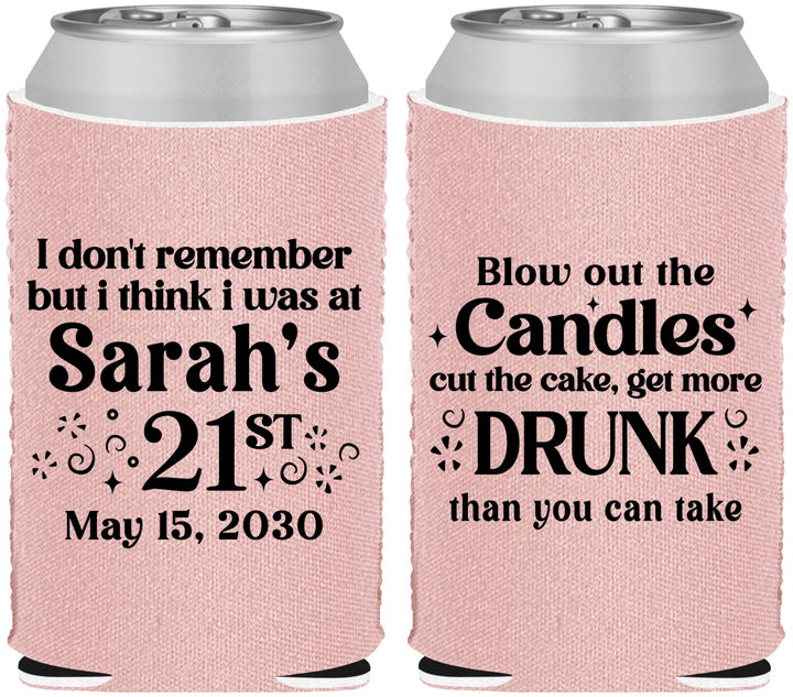 Custom 21st Birthday Neoprene Can Coolers - Candles Cake Drunk | 340017