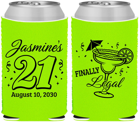 Custom 21st Birthday Neoprene Can Coolers - Finally Legal | 340018