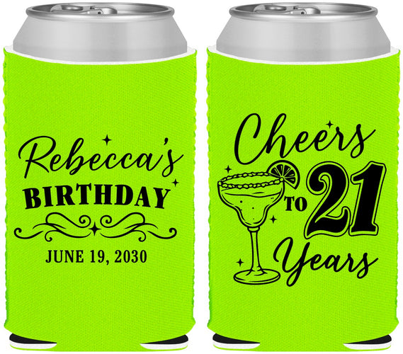 Custom 21st Birthday Neoprene Can Coolers - Cheers To Twenty One Years | 340019