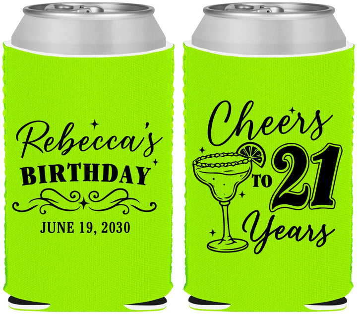 Custom 21st Birthday Neoprene Can Coolers - Cheers To Twenty One Years | 340019
