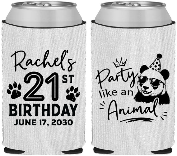 Custom 21st Birthday Neoprene Can Coolers - Party Like An Animal Panda | 340021
