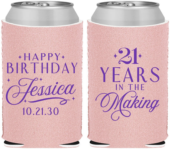 Custom 21st Birthday Neoprene Can Coolers - Twenty One Years In The Making | 340023