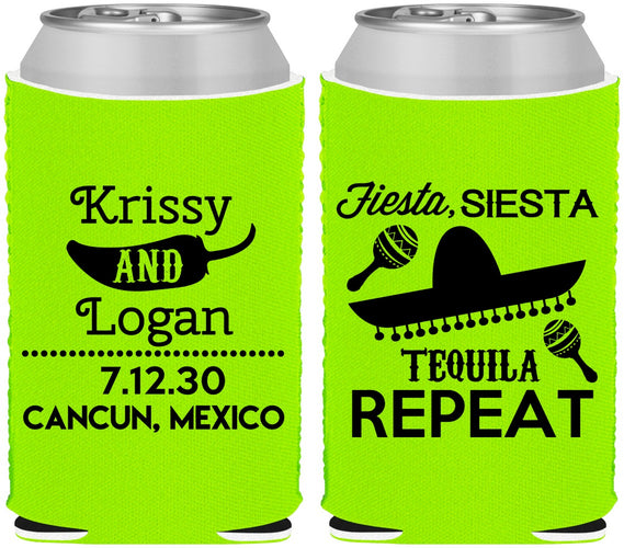 Custom Wedding Neoprene Can Coolers - Fiesta Siesta Tequila Repeat | 344