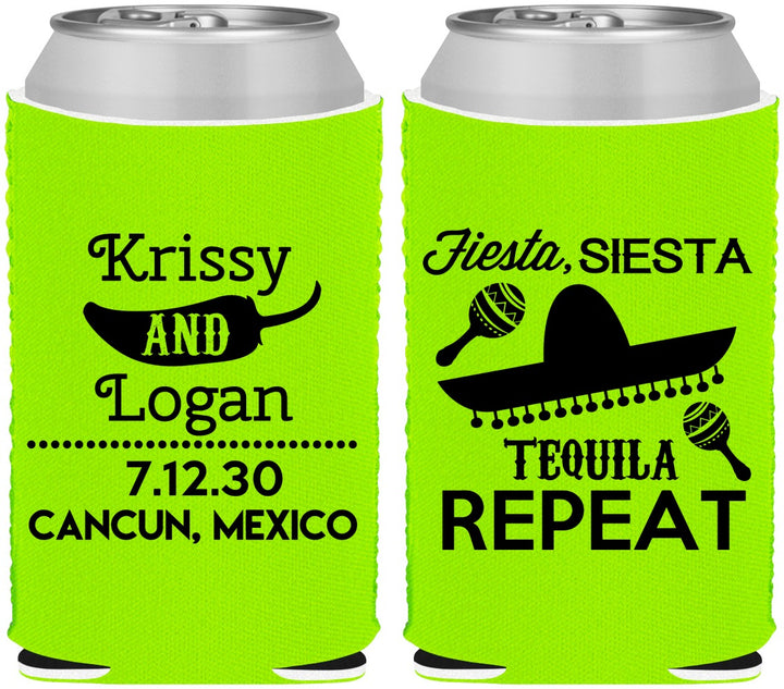 Custom Wedding Neoprene Can Coolers - Fiesta Siesta Tequila Repeat | 344