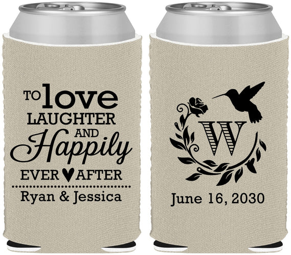 Custom Wedding Neoprene Can Coolers - Love Laughter Happily | 345