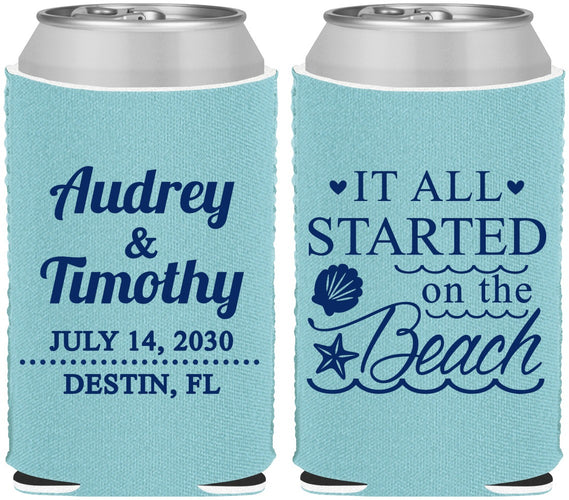 Custom Wedding Neoprene Can Coolers - Started On The Beach | 361