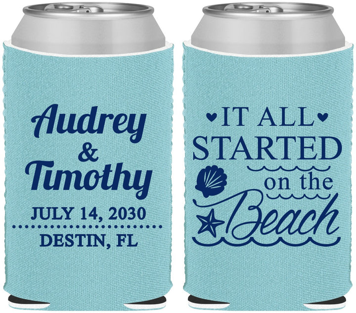 Custom Wedding Neoprene Can Coolers - Started On The Beach | 361