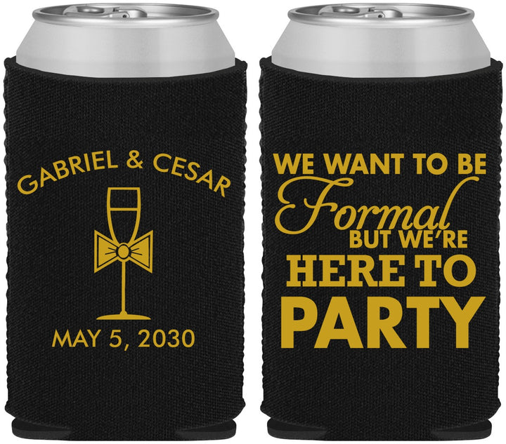 Custom Wedding Neoprene Can Coolers - Formal Here To Party | 366