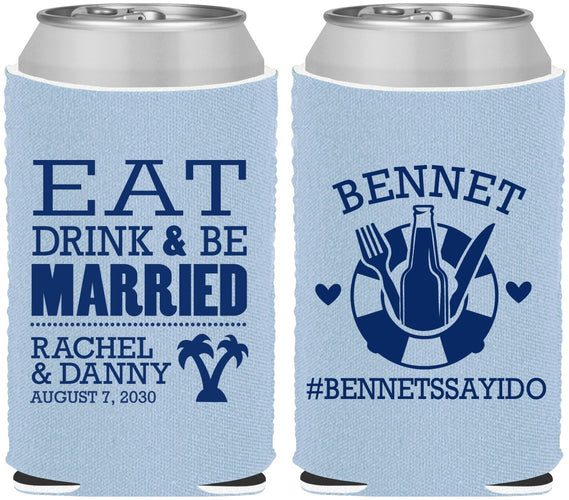 Custom Wedding Neoprene Can Coolers - Eat Drink Be Married | 367
