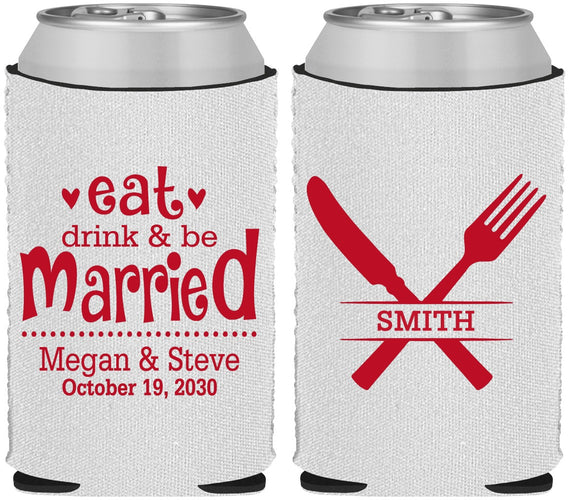 Custom Wedding Neoprene Can Coolers - Eat Drink Be Married | 368