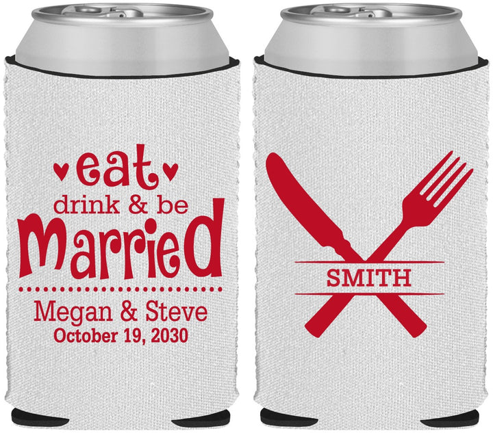 Custom Wedding Neoprene Can Coolers - Eat Drink Be Married | 368