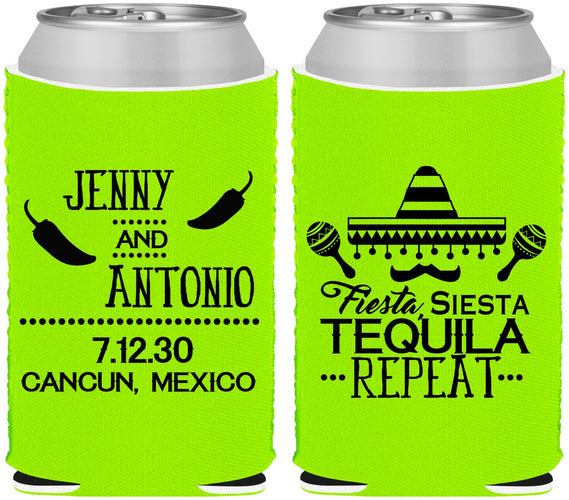 Custom Wedding Neoprene Can Coolers - Fiesta Siesta Tequila Repeat | 369