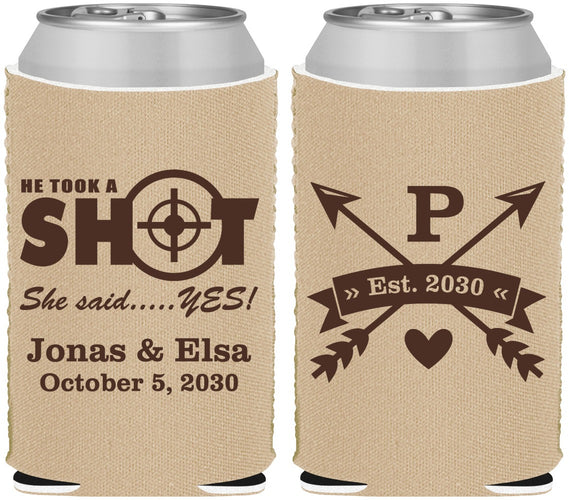 Custom Wedding Neoprene Can Coolers - Take A Shot She Said Yes | 370