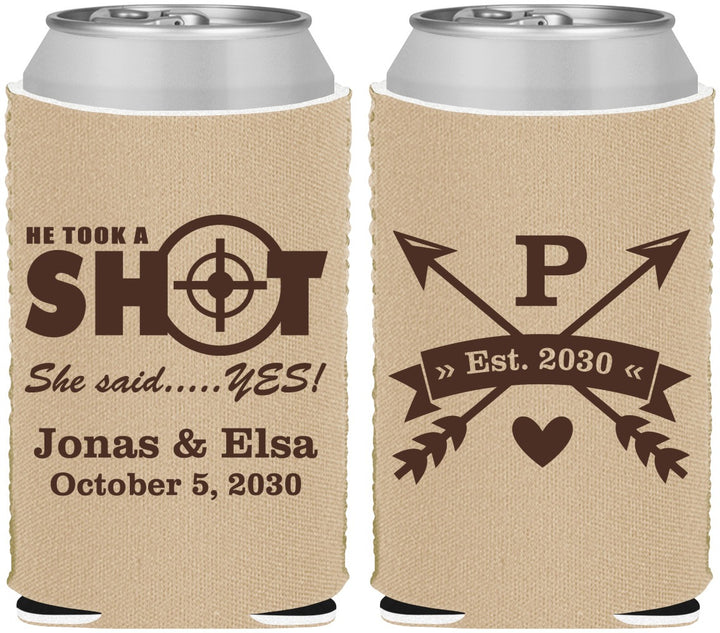 Custom Wedding Neoprene Can Coolers - Take A Shot She Said Yes | 370