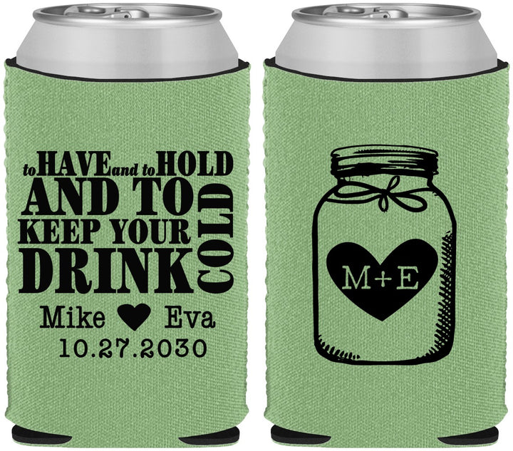Custom Wedding Neoprene Can Coolers - Mason Jar | 373