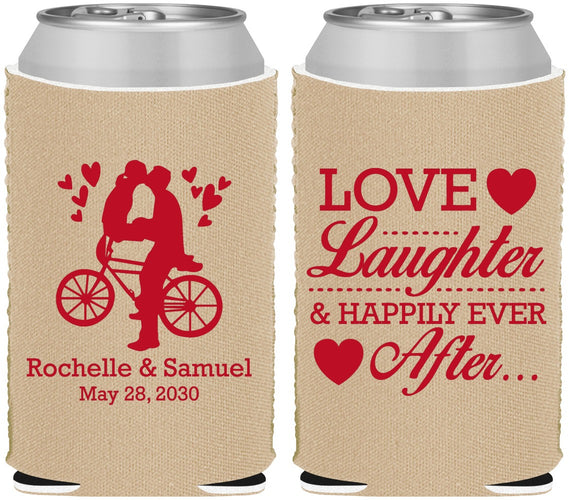 Custom Wedding Neoprene Can Coolers - Love Laughter Happily | 376