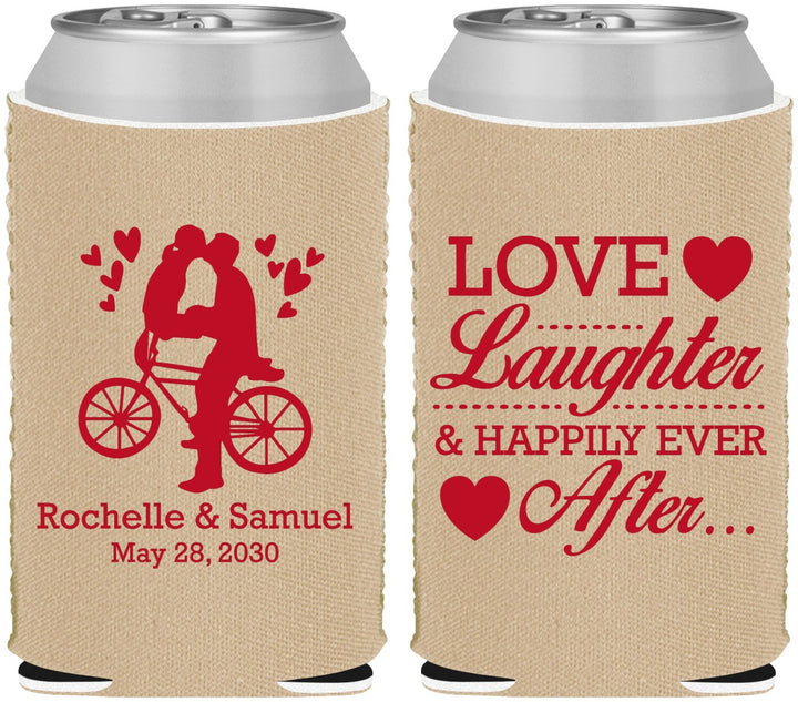 Custom Wedding Neoprene Can Coolers - Love Laughter Happily | 376