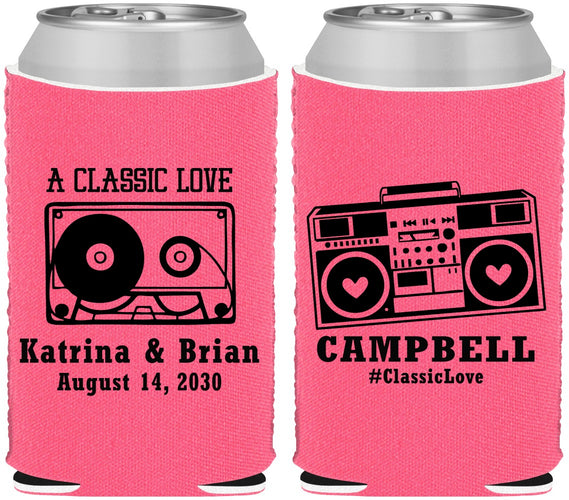 Custom Wedding Neoprene Can Coolers - Class Love Cassette Tape | 389