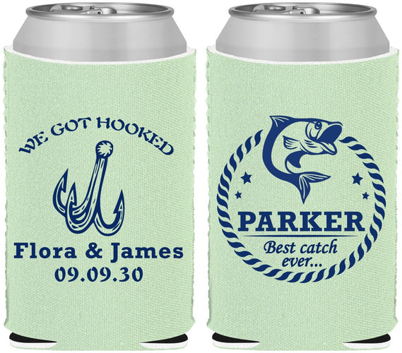 Custom Wedding Neoprene Can Coolers - We Got Hooked Fish | 392